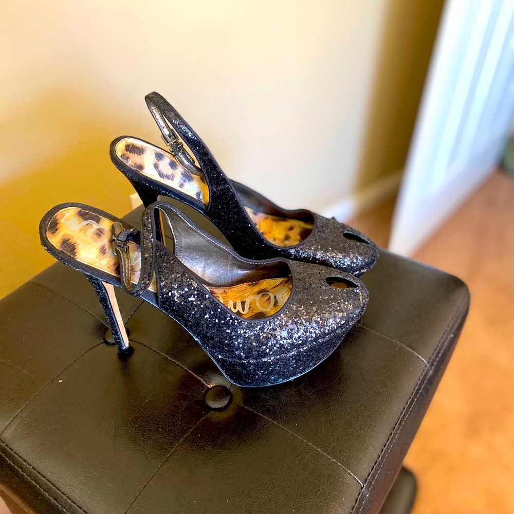 Edelman Sparkle stiletto heels with peep toe